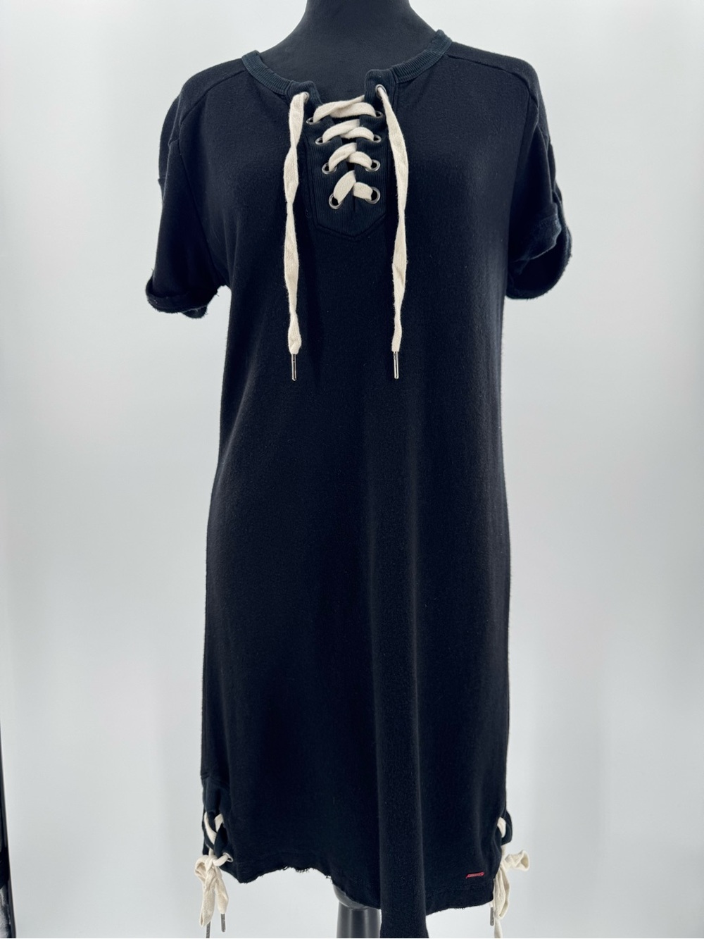 n:philanthropy Black Lace Up Distressed T-Shirt Dress XS